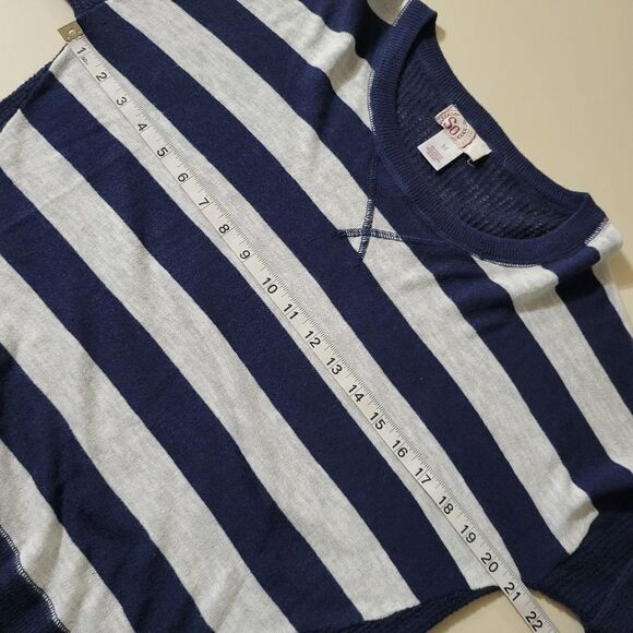 SO® Junior's Navy Stripe Crewneck Lightweight Waffle-knit Sweater - Picture 4 of 13